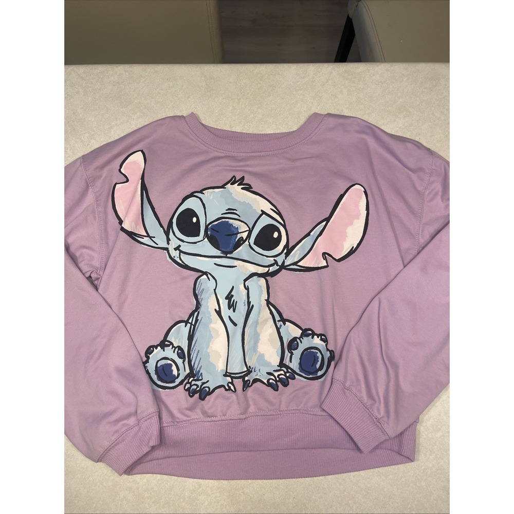NWT Disney's Stitch Long Sleeve Purple Lavender Fleece Sweatshirt Large - Picture 1 of 7